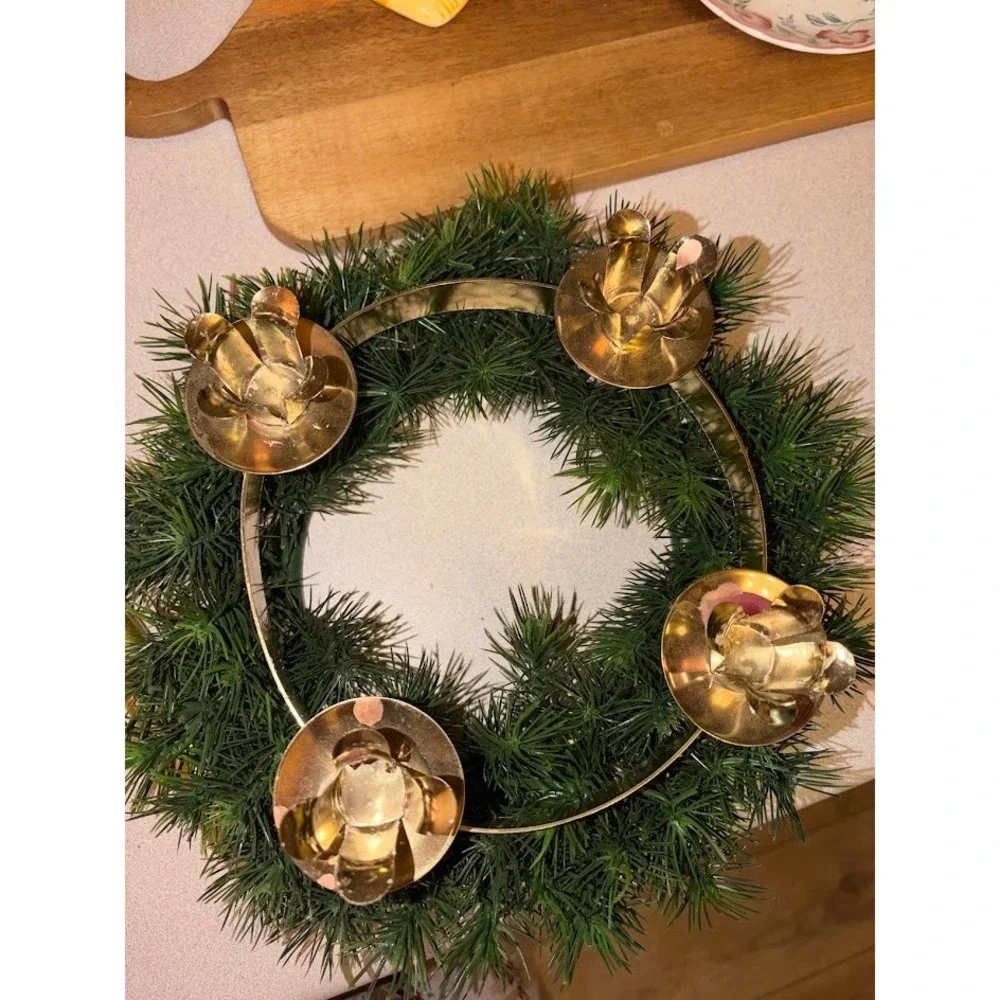 Vintage Advent Candle Wreath Evergreen Christmas‎ Centerpiece Stock 54-172 HK